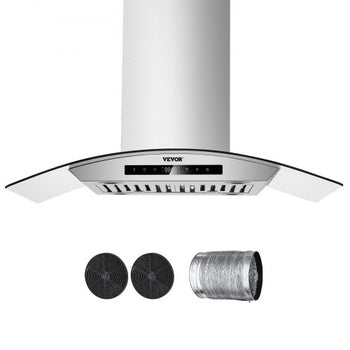 Range Hood, 30 inch Chimney-Style Ceiling Mount Vent, 800 CFM Stainless Steel Kitchen Stove Hood with Gesture & Touch Control, LED Light, Baffle Filters, Ducted/Ductless Convertible