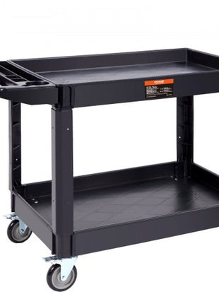 Utility Service Cart, 2 Shelf 550LBS Heavy Duty Plastic Rolling Utility Cart with 360° Swivel Wheels (2 with Brakes), Large Lipped Shelf, Ergonomic Storage Handle for Warehouse/Garage/Cleaning