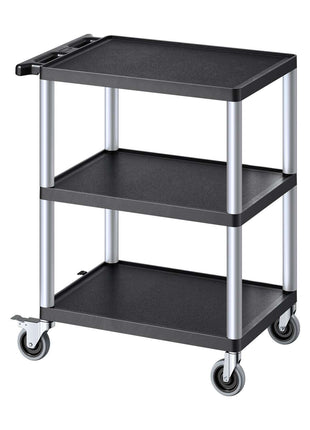 Utility Cart, 300 lbs Load Capacity, 27.6 x 18.1-inch Service Cart, Three-Shelf Heavy Duty Plastic Utility Cart with 360° Swivel Wheels (2 with Brakes), Suitable for Warehouse, Garage, Cleaning