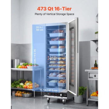 Electric Hot Box Food Warmer, 16-Tier Commercial Warming Cabinet with Water Tray, Glass Door and Adjustable Shelves, Stainless Steel Food Warmer Cabinet, for Restaurant, Kitchen, Pizza, Chicken