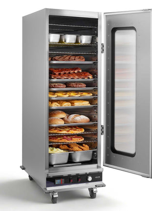 Electric Hot Box Food Warmer, 16-Tier Commercial Warming Cabinet with Water Tray, Glass Door and Adjustable Shelves, Stainless Steel Food Warmer Cabinet, for Restaurant, Kitchen, Pizza, Chicken