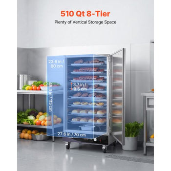 Electric Hot Box Food Warmer, 8-Tier Commercial Warming Cabinet with Water Tray, Single-Door and Adjustable Shelves, Stainless Steel Food Warmer Cabinet, for Restaurant, Kitchen, Pizza, Chicken