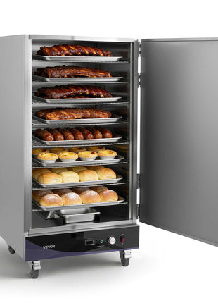Electric Hot Box Food Warmer, 8-Tier Commercial Warming Cabinet with Water Tray, Single-Door and Adjustable Shelves, Stainless Steel Food Warmer Cabinet, for Restaurant, Kitchen, Pizza, Chicken