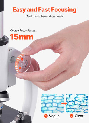 Microscope for Kids Adults, 40X-2000X Professional Compound Microscope Mobile Phone Adapter with LED Light, for Laboratory, School, Home, Education