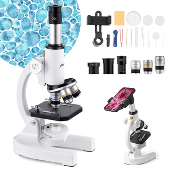 Microscope for Kids Adults, 40X-2000X Professional Compound Microscope Mobile Phone Adapter with LED Light, for Laboratory, School, Home, Education