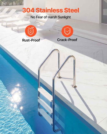 Swimming Pool Ladder, 3-Step Stairs with Double Handrails, Non-slip Heavy Duty Wide Steps, Stainless Steel Frame, 265 lbs Capacity for 48-54 in Inground Pools Entry/Exits, Indoor & Outdoor