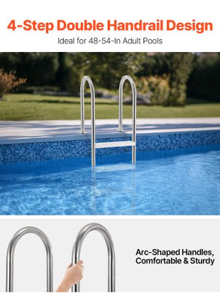 Swimming Pool Ladder, 4-Step Double Handrails Stairs with Non-slip Heavy Duty Steps, Stainless Steel Load Capacity 265 lbs, for 54 In Inground Pools with Mounted Deck Board Indoor & Outdoor