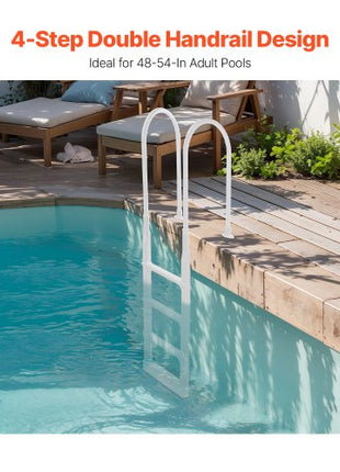 Swimming Pool Ladder, 4-Step Double Handrails Stair, Non-slip Thickened Heavy Duty Steps, Load Capacity 300 lb, for 48-54 In Inground & Above-ground Pools of Any Deck Surface Indoor & Outdoor