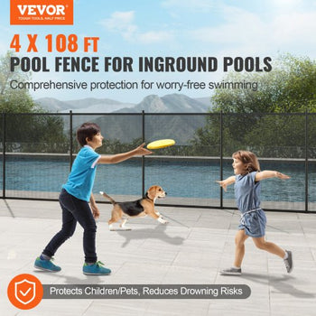 Pool Fence, 4 x 108 FT Pool Fences for Inground Pools, Removable Child Safety Pool Fencing, Easy DIY Installation Swimming Pool Fence, 340gms Teslin PVC Pool Fence Mesh Protects Kids and Pets