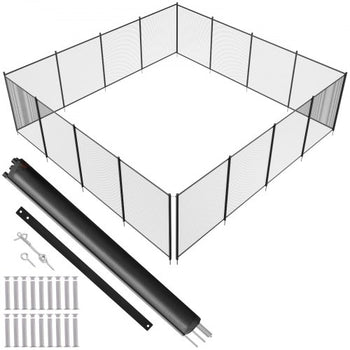 Pool Fence, 4 x 48 FT Pool Fences for Inground Pools, Removable Child Safety Pool Fencing, Easy DIY Installation Swimming Pool Fence, 340gms Teslin PVC Pool Fence Mesh Protects Kids and Pets