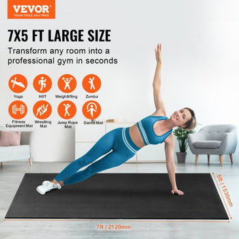Exercise Mat, Non Slip High Density Premium Yoga Mat, Exercise Yoga Mat for Men & Women, Fitness & Exercise Mat with Bag & Carry Strap, for All Types of Home Yoga, Pilate & Floor Workout (7x5ft)