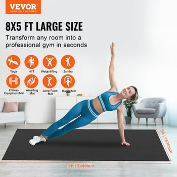 Exercise Mat, Non Slip High Density Premium Yoga Mat, Exercise Yoga Mat for Men & Women, Fitness & Exercise Mat with Bag & Carry Strap, for All Types of Home Yoga, Pilate & Floor Workout (8x5ft)