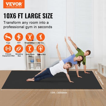 Exercise Mat, Non Slip High Density Premium Yoga Mat, Exercise Yoga Mat for Men Women, Fitness & Exercise Mat with Bag & Carry Strap, for All Types of Home Yoga, Pilate & Floor Workout (10x6ft)