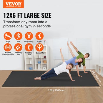 Exercise Mat, Non Slip High Density Premium Yoga Mat, Exercise Yoga Mat for Men Women, Fitness & Exercise Mat with Bag & Carry Strap, for All Types of Home Yoga, Pilate & Floor Workout (12x6ft)