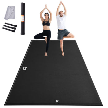 Exercise Mat, Non Slip High Density Premium Yoga Mat, Exercise Yoga Mat for Men Women, Fitness & Exercise Mat with Bag & Carry Strap, for All Types of Home Yoga, Pilate & Floor Workout (12x6ft)