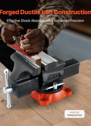 Bench Vise, 5.5" Jaw Width, 5.5" Max Jaw Opening Multipurpose Vise with 360° Swivel Locking Base, 2.8" Throat Depth, Heavy Duty Ductile Iron Workbench Vise, Two-Way Jaws for Clamping Round Pipes