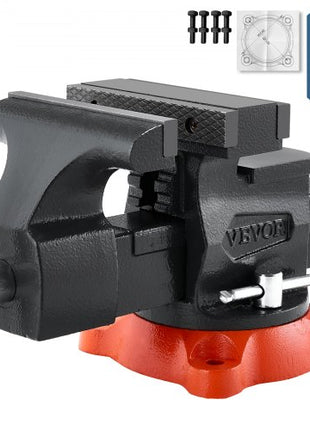 Bench Vise, 5.5" Jaw Width, 5.5" Max Jaw Opening Multipurpose Vise with 360° Swivel Locking Base, 2.8" Throat Depth, Heavy Duty Ductile Iron Workbench Vise, Two-Way Jaws for Clamping Round Pipes