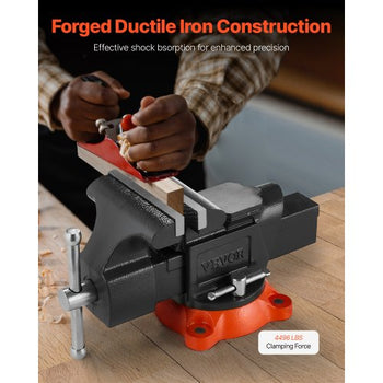 Bench Vise, 5" Jaw Width, 5" Max Jaw Opening Multipurpose Vise with 360° Swivel Locking Base, 2.8" Throat Depth, Heavy Duty Ductile Iron Workbench Vise with Anvil, for Clamping Round Pipes