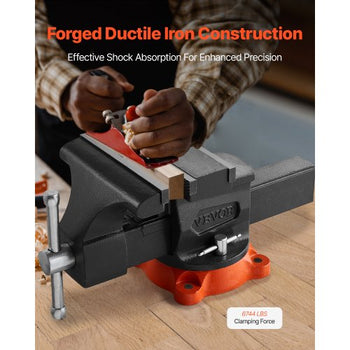 Bench Vise, 8" Jaw Width, 8" Max Jaw Opening Multipurpose Vise with 360° Swivel Locking Base, 3.7" Throat Depth, Heavy Duty Ductile Iron Workbench Vise, Two-Way Jaws for Clamping Round Pipes