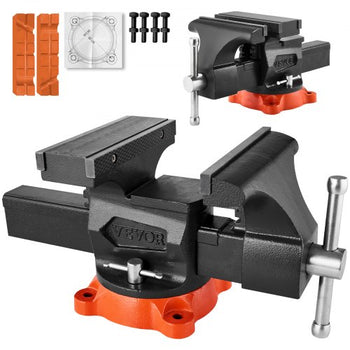 Bench Vise, 8" Jaw Width, 8" Max Jaw Opening Multipurpose Vise with 360° Swivel Locking Base, 3.7" Throat Depth, Heavy Duty Ductile Iron Workbench Vise, Two-Way Jaws for Clamping Round Pipes