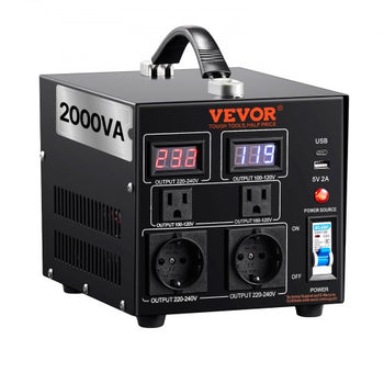 Voltage Converter Transformer, 2000W, Heavy Duty Step Up/Down Transformer, Convert from 110 Volt to 220 Volt and  from 220 Volt to 110 Volt, with US Outlet EU Outlet 5V USB Port, CE Certified