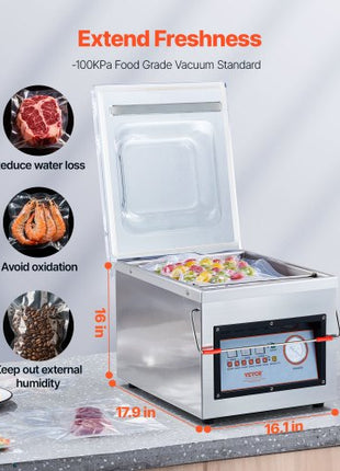 Chamber Vacuum Sealer, 320W Sealing Power, Vacuum Packing Machine for Wet Foods, Meats, Marinades and More, Compact Size with 12.6 in Sealing Length, Applied in Home Kitchen and Commercial Use