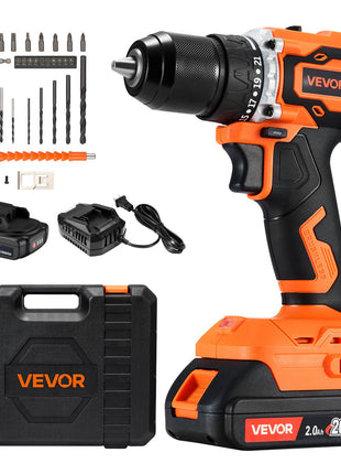 Cordless Drill Driver, 1/2 inch Metal Chuck, Brushless Motor, Dual-Speed Variable, Drill Driver Kit with Lithium Battery and Charger, Tool Box, for Wood and Metal Drilling, Screw Driving
