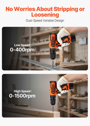 Cordless Drill Driver, 5-In-1, Metal Chuck, Dual-Speed Variable, Drill Driver Kit with 2 Lithium Batteries and Charger, Tool Box, for Wood and Metal Drilling, Screw Tightening or Loosening