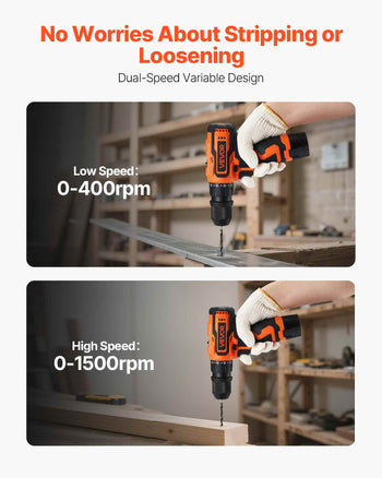Cordless Drill Driver, 5-In-1, Metal Chuck, Dual-Speed Variable, Drill Driver Kit with 2 Lithium Batteries and Charger, Tool Box, for Wood and Metal Drilling, Screw Tightening or Loosening