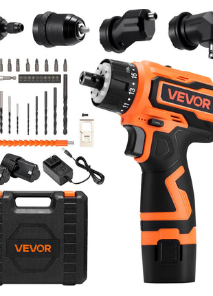 Cordless Drill Driver, 5-In-1, Metal Chuck, Dual-Speed Variable, Drill Driver Kit with 2 Lithium Batteries and Charger, Tool Box, for Wood and Metal Drilling, Screw Tightening or Loosening