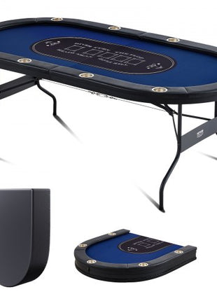 10 Player Foldable Poker Table, Blackjack Texas Holdem Poker Table with Padded Rails and Stainless Steel Cup Holders, Portable Folding Card Board Game Table, 84" Oval Casino Leisure Table