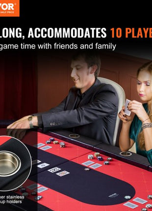 10 Player Foldable Poker Table, Blackjack Texas Holdem Poker Table with Padded Rails and Stainless Steel Cup Holders, Portable Folding Card Board Game Table, 90" Oval Casino Leisure Table