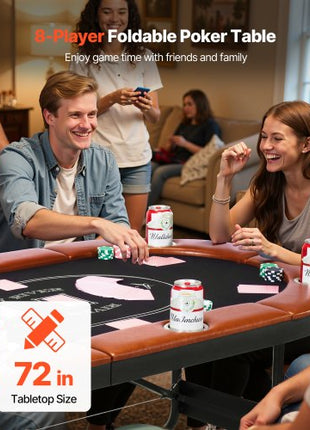 Foldable Poker Table, 8 Player 72 in Folding Casino Leisure Table with Padded Rails and Cup Holders, Oval Portable Game Tables with Felt & Metal Legs, for Texas Hold'em Game and Blackjack