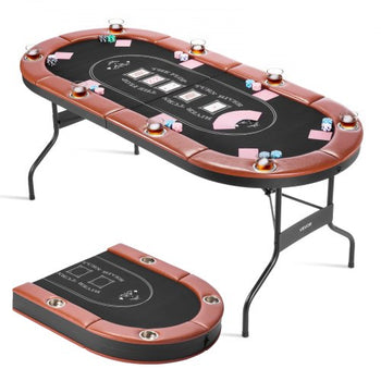 Foldable Poker Table, 8 Player 72 in Folding Casino Leisure Table with Padded Rails and Cup Holders, Oval Portable Game Tables with Felt & Metal Legs, for Texas Hold'em Game and Blackjack
