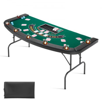 Foldable Poker Table, 7 Player 72 in Folding Casino Leisure Table with Padded Rails & Cup Holders, Semi-oval Portable Game Tables with Felt & Metal Legs, for Texas Hold'em Game and Blackjack