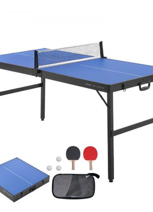 Ping Pong Table, Mid-Size Table Tennis Game, Indoor MDF Table Tennis Table, Foldable Portable Complete Ping Pong Table Set with Net, 2 Paddles, 3 Balls, Carry Bag, Handle (No Assembly Required)