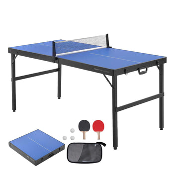 Ping Pong Table, Mid-Size Table Tennis Game, Indoor MDF Table Tennis Table, Foldable Portable Complete Ping Pong Table Set with Net, 2 Paddles, 3 Balls, Carry Bag, Handle (No Assembly Required)