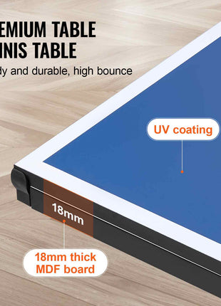Ping Pong Table, Professional Table Tennis Game, Indoor MDF Portable Table Tennis Table, Foldable Ping Pong Table with Quick Clamp Net and Lockable Wheel, 10 Minute Easy Assembly, 18mm Tabletops