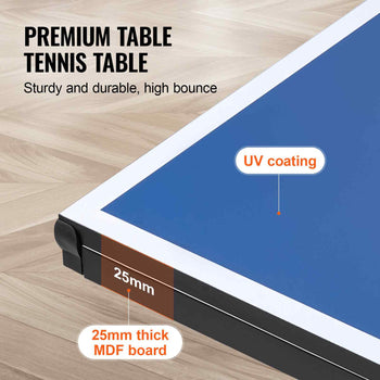 Ping Pong Table, Professional Table Tennis Game, Indoor MDF Portable Table Tennis Table, Foldable Ping Pong Table with Quick Clamp Net and Lockable Wheel, 10 Minute Easy Assembly, 25mm Tabletops