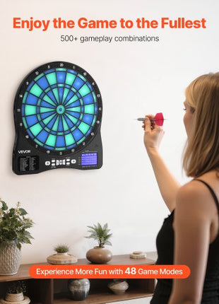 Electronic Dart Board, LED-Illuminated Target Dartboard with 48 Games & 500+ Variations, Includes 6 Dart Shafts with Flights & 50 Soft Tips, Cricket Scoring LCD Screen - Supports Up to 8 Players
