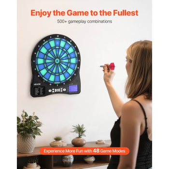 Electronic Dart Board, LED-Illuminated Target Dartboard with 48 Games & 500+ Variations, Includes 6 Dart Shafts with Flights & 50 Soft Tips, Cricket Scoring LCD Screen - Supports Up to 8 Players