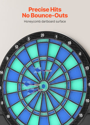 Electronic Dart Board, LED-Illuminated Target Dartboard with 48 Games & 500+ Variations, Includes 6 Dart Shafts with Flights & 50 Soft Tips, Cricket Scoring LCD Screen - Supports Up to 8 Players