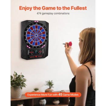 Electronic Dart Board, 13.5" Target Dartboard with 45 Games & 474 Variations for Up to 8 Players, 6 Dart Shafts with Flights & 50 Soft Tips, Color LED Cricket Scoring Screen for Home Party Bar