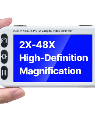 Portable Digital Magnifier, 5-inch HD Electronic Video Magnifier for Low Version, 2X - 48X Electronic Reading Aid with 13MP Near & Far Dual Lens, 26 Color Mode, AV/HDMI Output & Foldable Handle