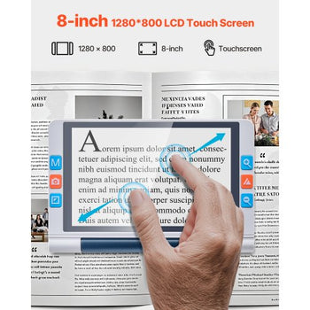 Portable Digital Magnifier, 8-inch Touchscreen Electronic Video Magnifier for Low Version, 2X - 20X Electronic Reading Aid with 13MP Auto-Focus HD Lens, 26 Color Mode, HDMI Output & 16GB Storage