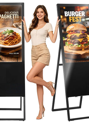32 in Indoor Digital Signage Floor Standing Advertising Display Kiosk, with WiFi HDMI/USB Input Android OS, 178° Wide View, LCD Screen Interactive Monitor, Commercial Totem Vertical Poster