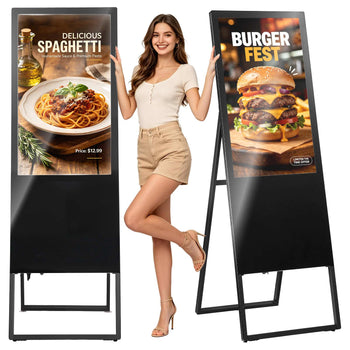 32 in Indoor Digital Signage Floor Standing Advertising Display Kiosk, with WiFi HDMI/USB Input Android OS, 178° Wide View, LCD Screen Interactive Monitor, Commercial Totem Vertical Poster
