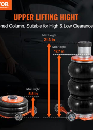 Air Jack, 3 Ton/6600 lbs, 1-6S Pneumatic Lifting Jack with Heightened Column & Adjustable Handle, Compact, Easy-to-Lift & Space-Saving Jack with Thick Rubber Pad, Fits for Sedan, SUV, Pickup Truck