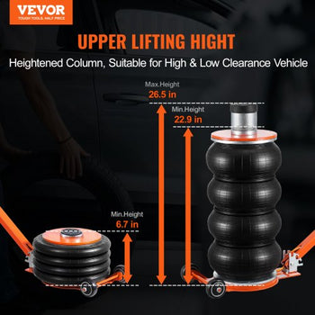 Air Jack, 6 Ton/13000 lbs, 2-5 S Pneumatic Lifting Jack with Heightened Column & Adjustable Handle, Easy-to-Lift & Space-Saving Jack with Thick Rubber Pad, Fits for Sedan, SUV, Pickup Truck