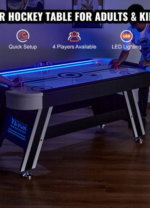 Air-Powered Hockey Table, 72" Indoor Hockey Table for Kids and Adults, LED Sports Hockey Game with 2 Pucks, 2 Pushers, and Electronic Score System, Arcade Gaming Set for Game Room Family Home